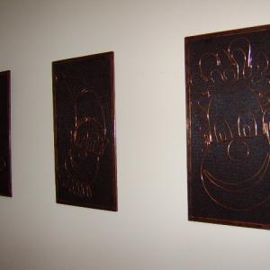 "Copper Clowns",copper wire sculpture