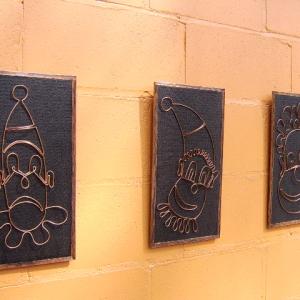 "Copper Clowns" 3 of 3 copper wire sculptures.